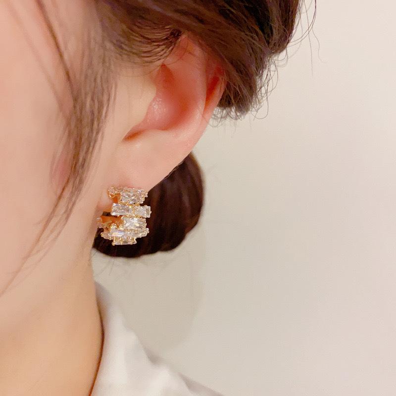 Zircon C-Shaped Stud Earrings for Women Jewelry