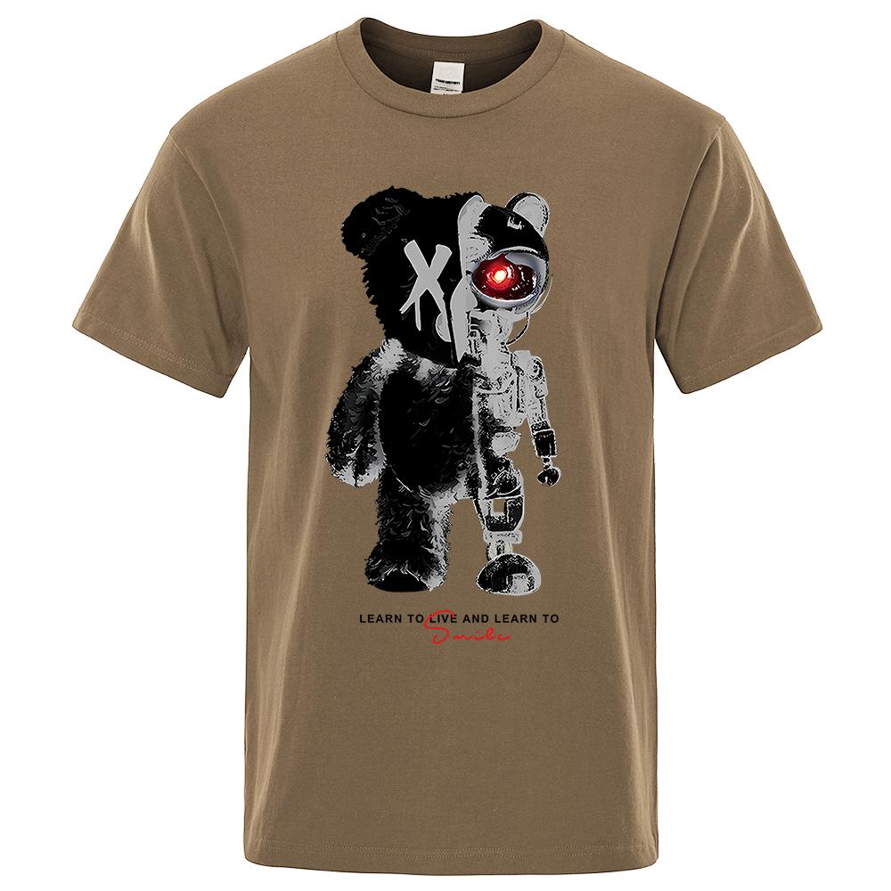 Cartoon Maschine Bär Männlich Baumwolle O-Ausschnitt T-Shirt Sommer Locker Übergröße Kleidung Hohe Qualität Atmungsaktiv Mode Kurzarm