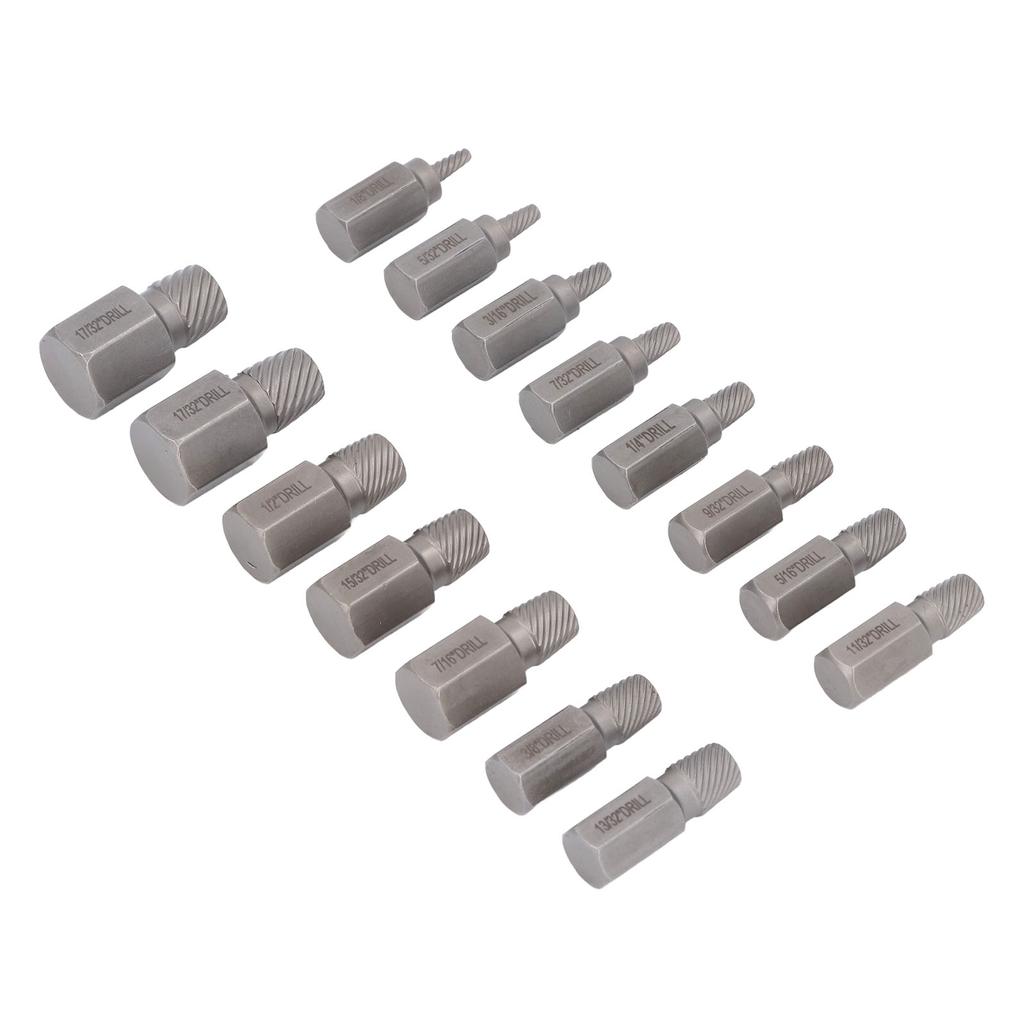 15Pcs Screw Extractor Set Hex Head Easy Out Cr Mo Damaged Broken Bolt Remover Tool Kit