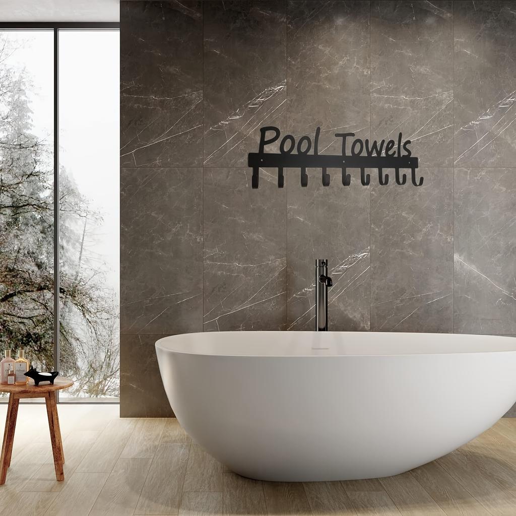 9 Hooks Rust Resistant Metal Wall Mount Robe  Towel Hooks  Contemporary Design for Pool Towels, Outdoor Use, Hanging Bathrobes Clothes