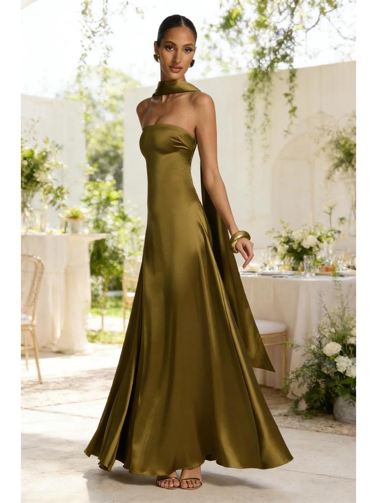 2026 European & American Women's Sexy Slimming Bodycon Backless Bandeau Waist-Cinching Evening Long Dress