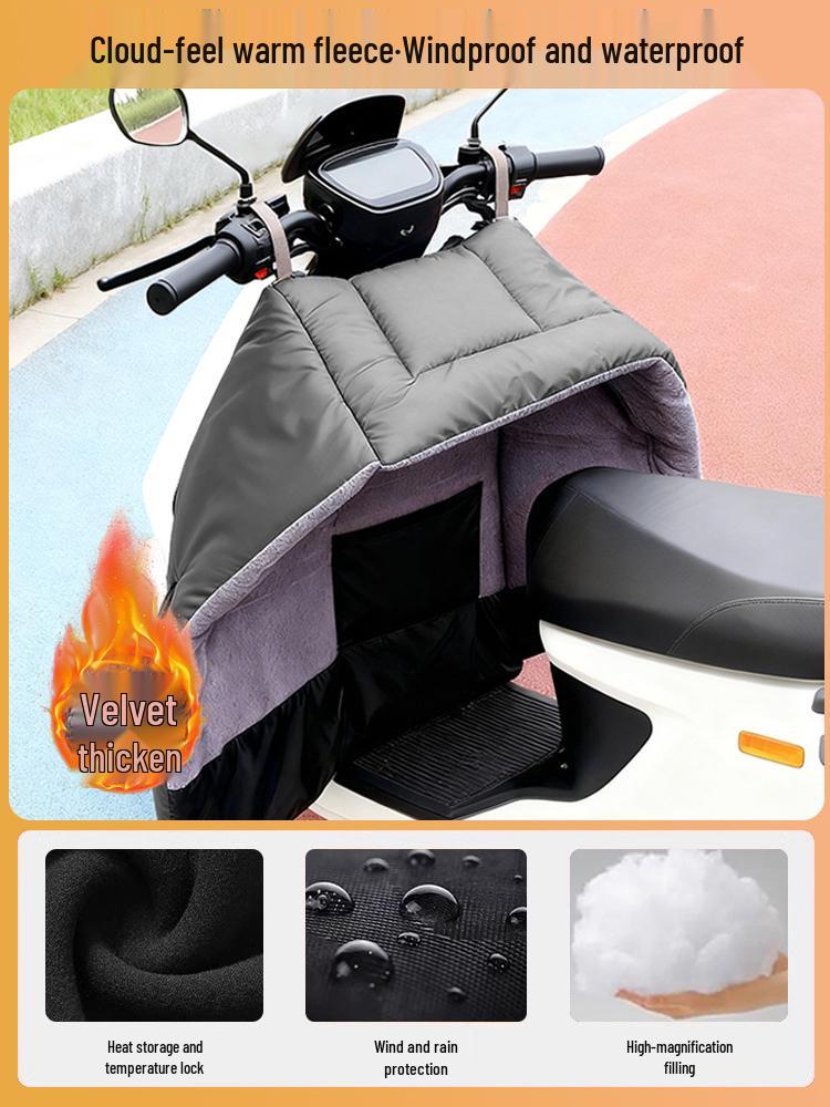 Split Type Winter Fleece Lined Waterproof Windshield Cover with PU Leather Leg Protector and Extra Thick Windproof Design