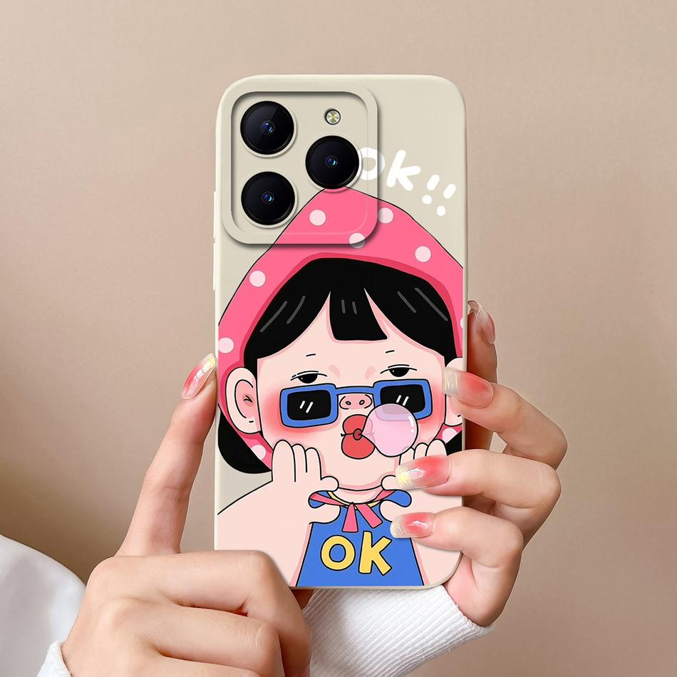 Case For Realme C61 C63 Cute Girl Phone Covers For Realme C 61 Camera Protection Liquid Silicone Anti Drop Soft Back Cover Capa