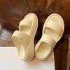 Schafsleder-Version~ Dicksohlige erhöhende Leder-Brot-Casual-Muffin-Ein-Wort-Slipper, Sommer-Damen-Strand-coole Slipper