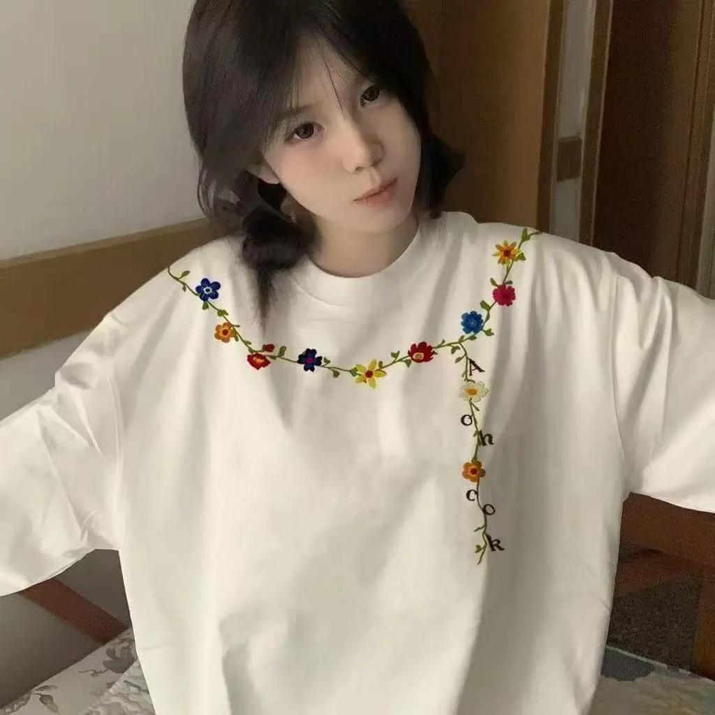 Unisex Floral Print Long Sleeve Cotton Tee for Spring & Autumn