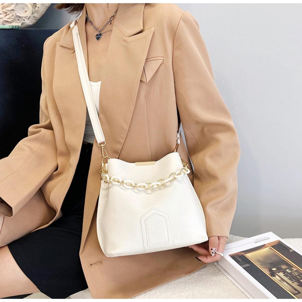 Single Shoulder PU Leather Handbag Handbag Chain Crossbody Bag Portable Women Bucket Bag Daily