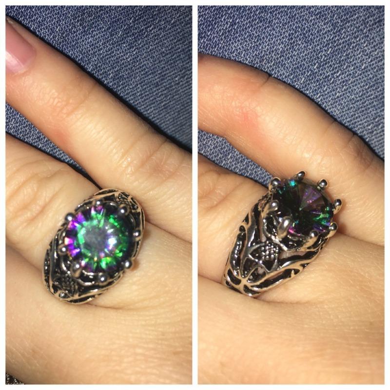 New Hand Jewelry Hot Colorful Stone Creative Retro Alloy Inlaid Topaz Ring