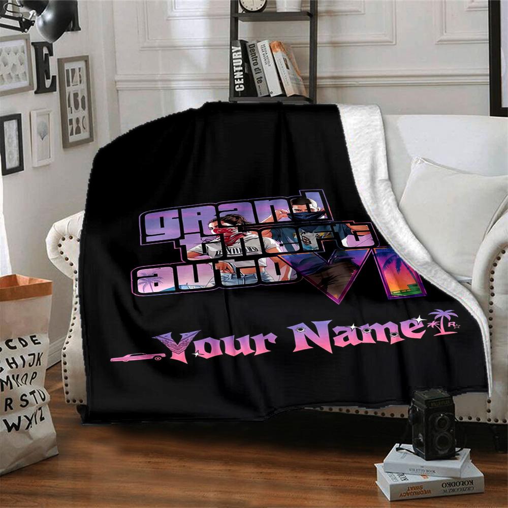 Grand Theft Auto Personalized Text Blanket Cozy Customizable Blanket Soft Warm Cozy for Living Room Couch Livingroom Office Chair for All Occasions