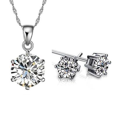 Frauen Hochzeit Party Zirkonia Anhänger Halskette Ohrstecker Schmuck-Set