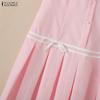 ZANZEA Damen Freizeitkleid mit Puppenkragen Sommer Kurzarm
