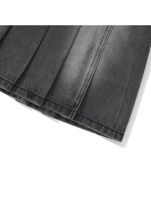 Kirsh Low-Waisted Asymmetrical Denim Pleated Mini Skirt [Gray]