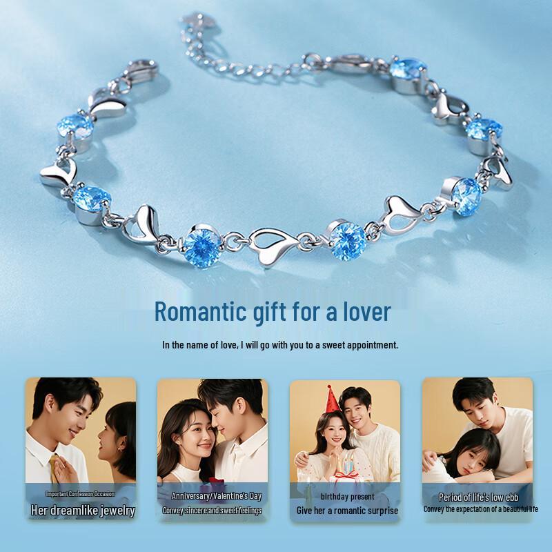 ALLOVE Ocean Heart Sterling Silver Bracelet for Women
