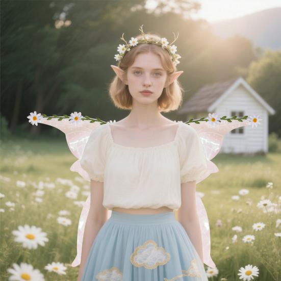 Yousheng Elf Wings Performance Props with Hanging Tassels 3D Plant Decorations Forest Fairy Costume Accessories