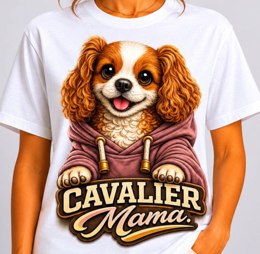 Cavalier Mama T-Shirt | Cute Cavalier King Charles Spaniel Dog Mom Gift | Unisex 3XL