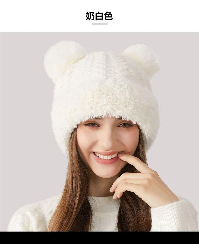 Autumn and winter warm ear protection knitted hat cute bear thickened wool hat versatile plush warm hat