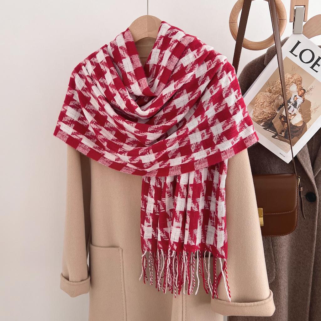 Luxury Houndstooth Winter Scarf Women Cashmere Warm Pashmina Foulard Female Shawls Wraps Thick Soft Bufanda Poncho Scarves