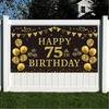 Trgowaul 75th Birthday Backdrop Gold and Black 5.9 X 3.6 Fts Happy Birthday Party Decorations Banner for Women Men Photography Supplies Background