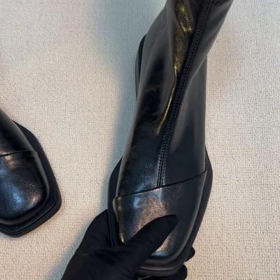 Soft Leather Version~ British Style Zipper Square Head Short Boots Women's 2025 Autumn New Versatile Chelsea Thin Boots