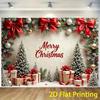 2D Elegant Christmas Backdrop, Red Bow & Ornament Scene with Gifts for Photoshoot
