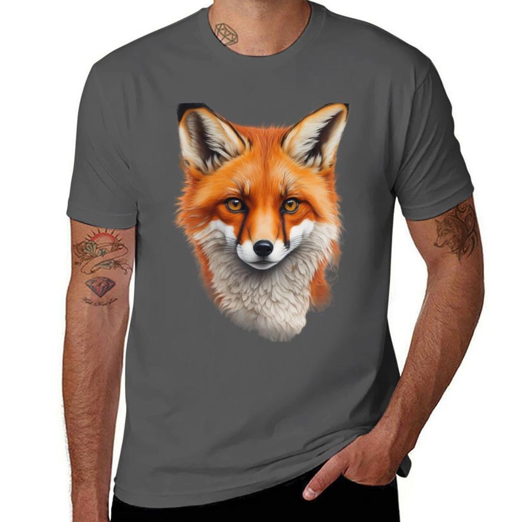 Majestic Charm Captivating Fox Portrait Tshirt Worker Basic Short Sleeve Tee