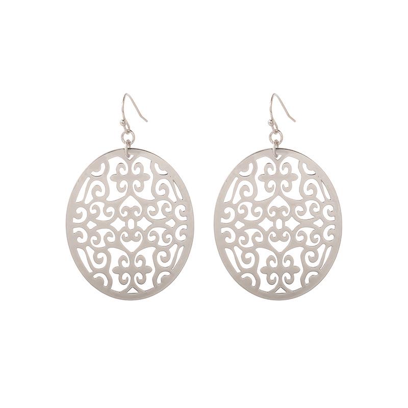 

Серьги-подвески овальной формы с гравировкой и медным покрытием: Европейский и американский креативный этнический стиль платиновый