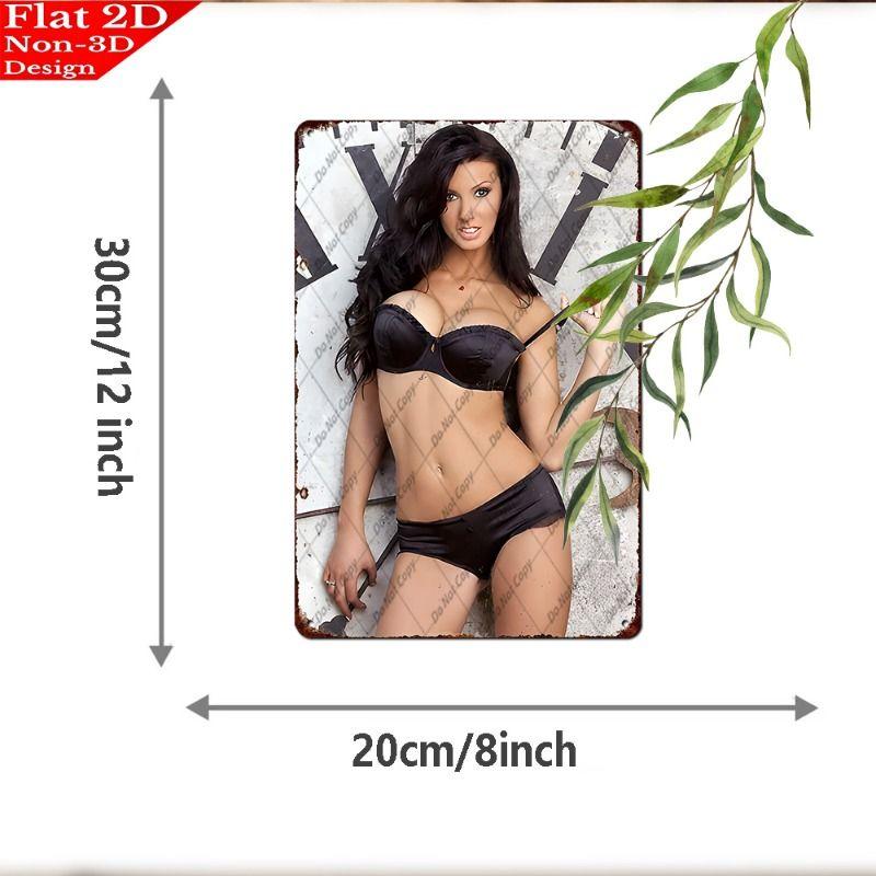 Vintage Metal Sign Art, Sexy Lady Garage Decor, Bar Bedroom Wall Tin Poster