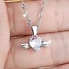 Silver Angel Wing Heart Necklace with Large Sparkling CZ Crystal Guardian Pendant Romantic Chain Jewelry Gift for Her