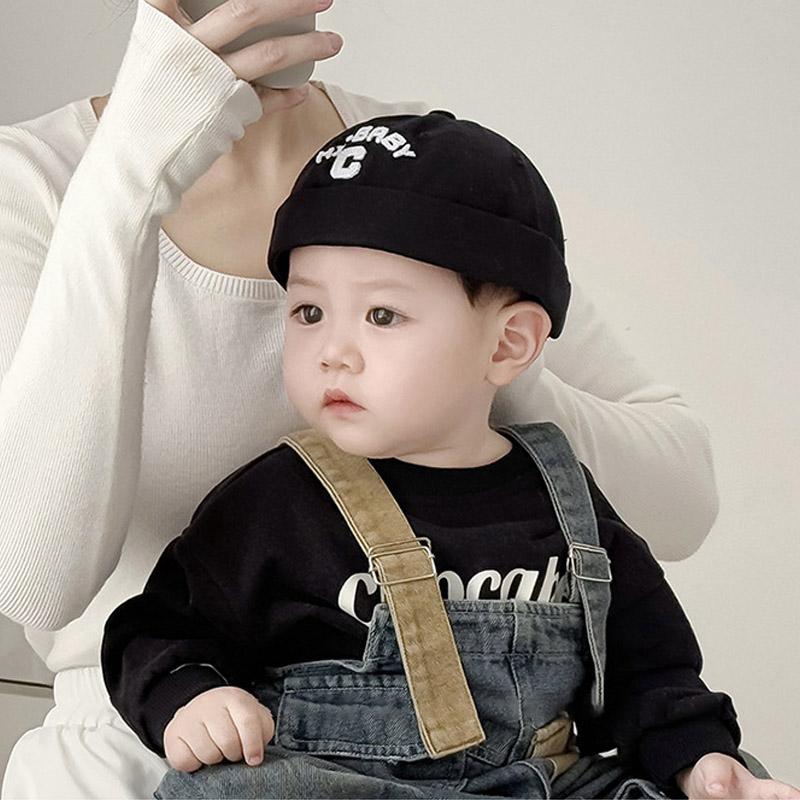 Letter Embroidered Baby Docker Caps Spring Summer Cotton Solid Color Beanie Cap Toddler Boy Retro Brimless Hats