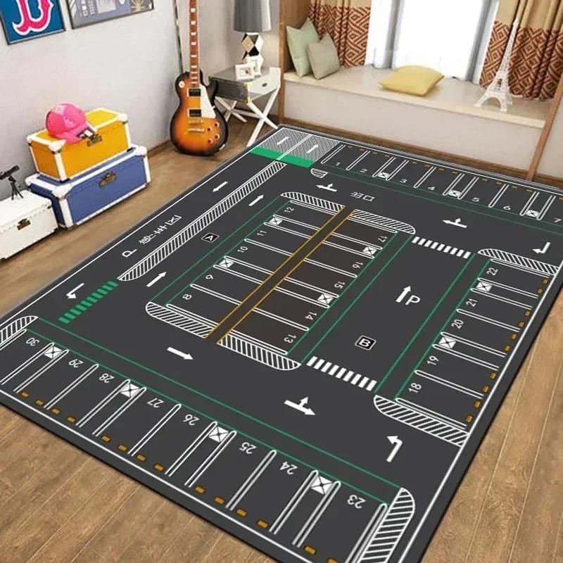 Transportation Track Crawling Mat Children's  Living Room Carpet Area Rug for Kid’s Bedroom Non-slip Machine Washable Floor Mat