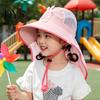 Kids Foldable Camping Hat Summer Sun for Boys Girls, Breathable Mesh Wide Brim Cap with Neck Accessories Flap, Adjustable Strap & Whistle, UV