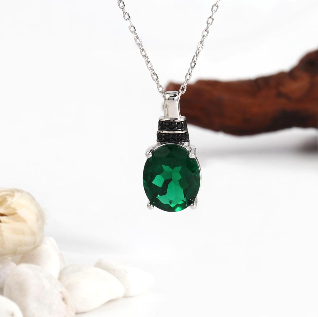 Vintage Pendant Created Oval 10*12mm Emerald Nano 925 Sterling Silver Necklace Fine Jewelry for Women's Proposal Gorgeous Gifts
