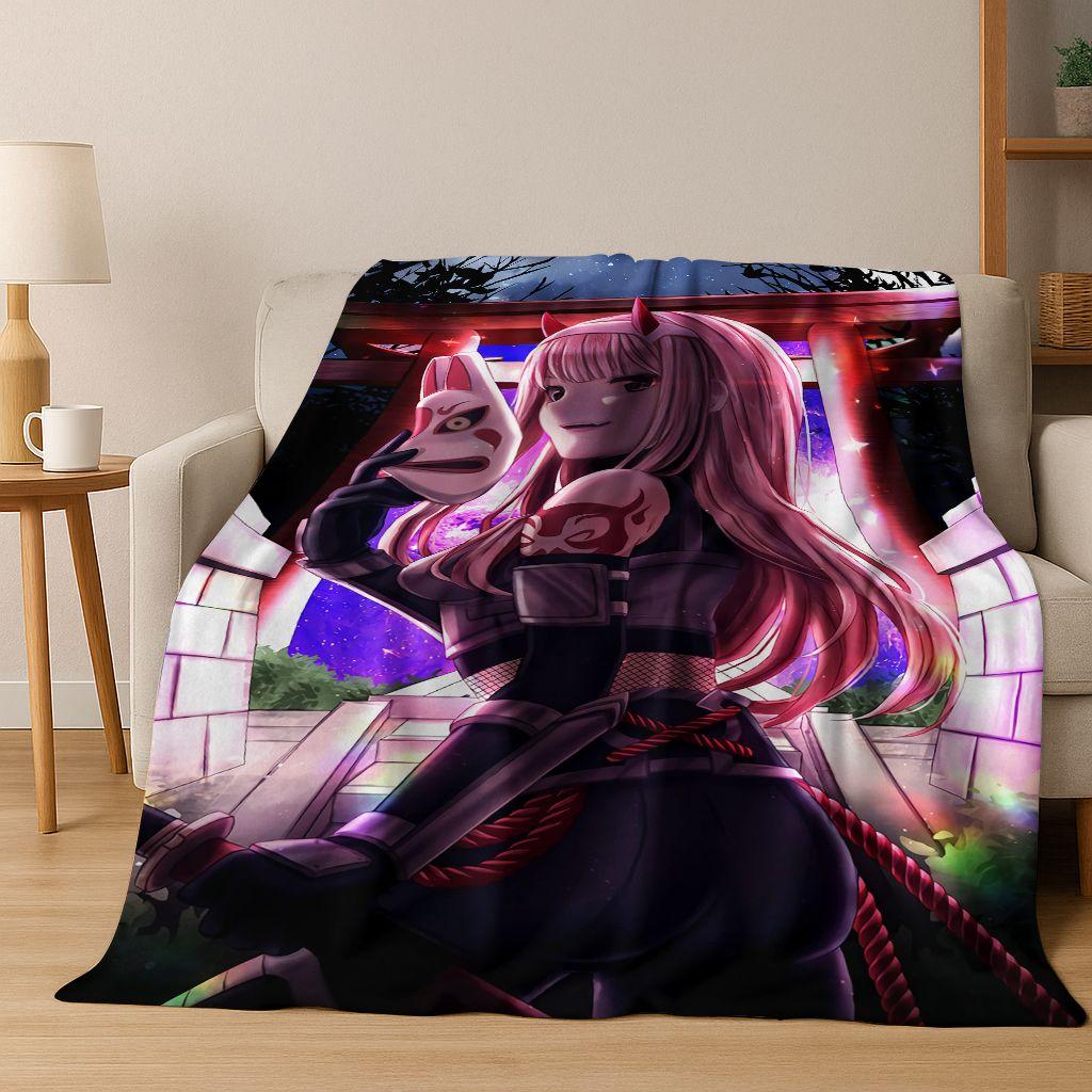 002 Zero Two DARLING In FRANXX Sexy Girl Cartoon Art Flannel Blanket,Cozy Soft Throw Blanket for Home Bedroom Bed Sofa Cover