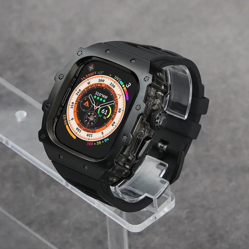 Klasická luxusná modifikačná súprava pre Apple Watch Ultra 2 49mm Puzdro z nehrdzavejúcej ocele Pre IWatch 9 8 7 6 45mm 44mm Krištáľové tlačidlo Športový remienok