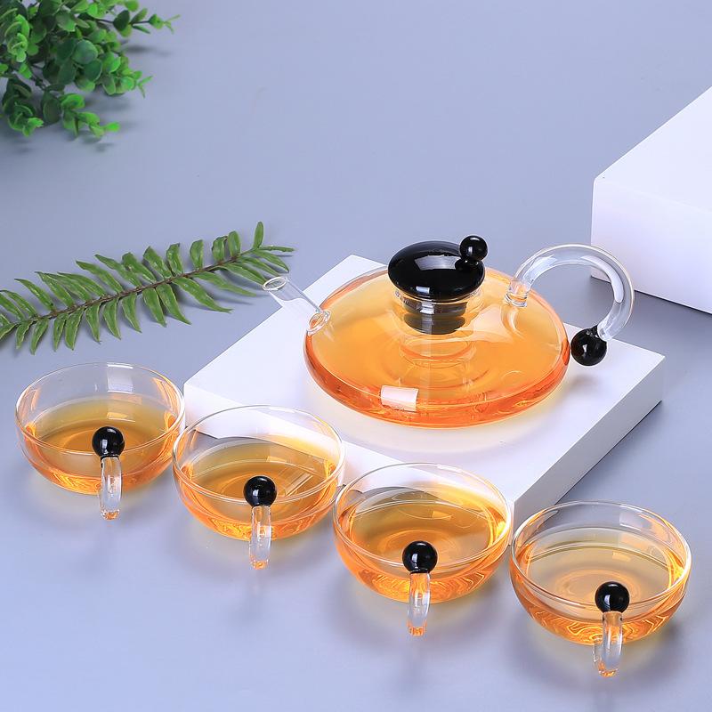 Nordisk Stil Rottehale Glass Tekanne Sett, Varmebestandig Gjennomsiktig Glass Tekanne med Filter Te Brygging, Tesett, Tekopp med Håndtak
