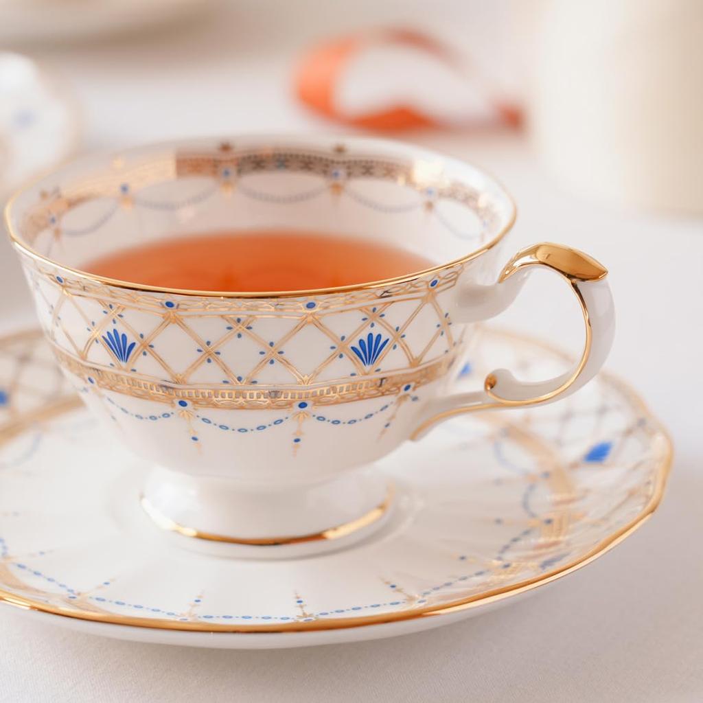 Narumi Prima Donna Gold Tea and Coffee Cup & Saucer Set, 210cc, 2 Pairs