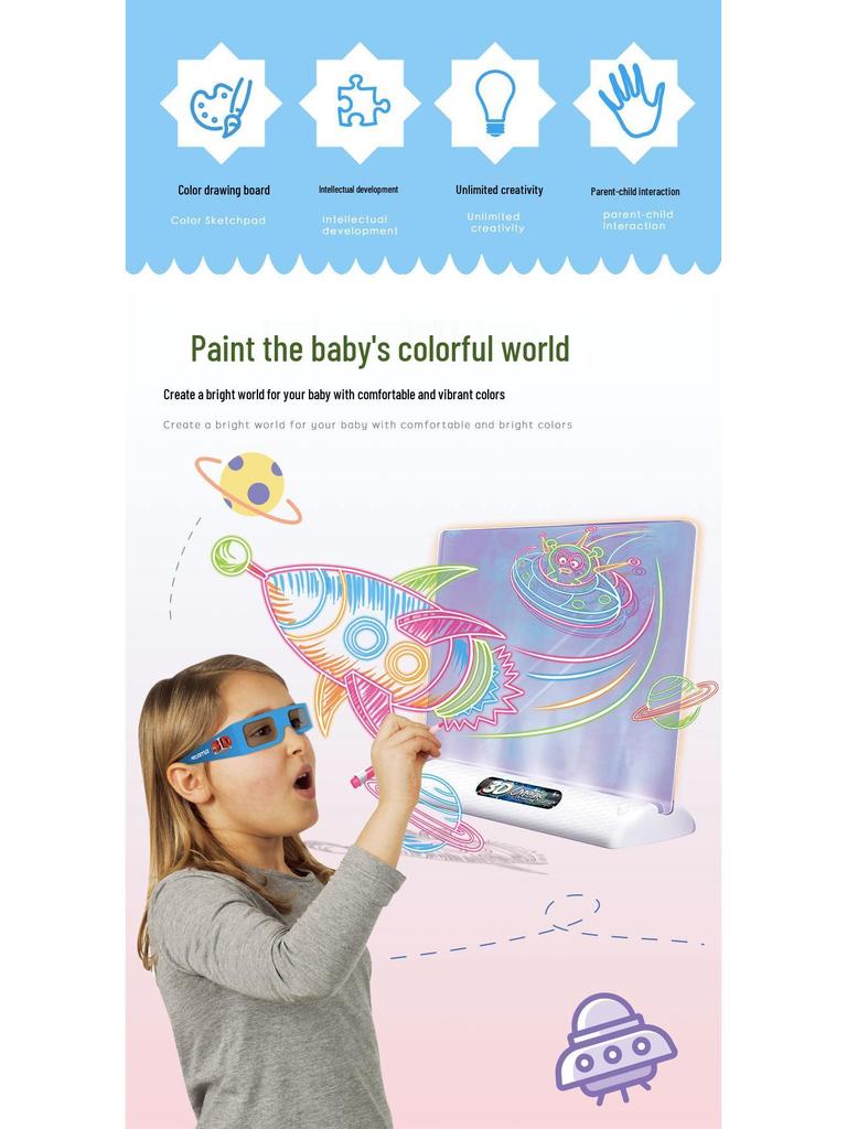 3D LED Fluorescent Children's Drawing Board – Multifunctional Early Education Luminous Toy
