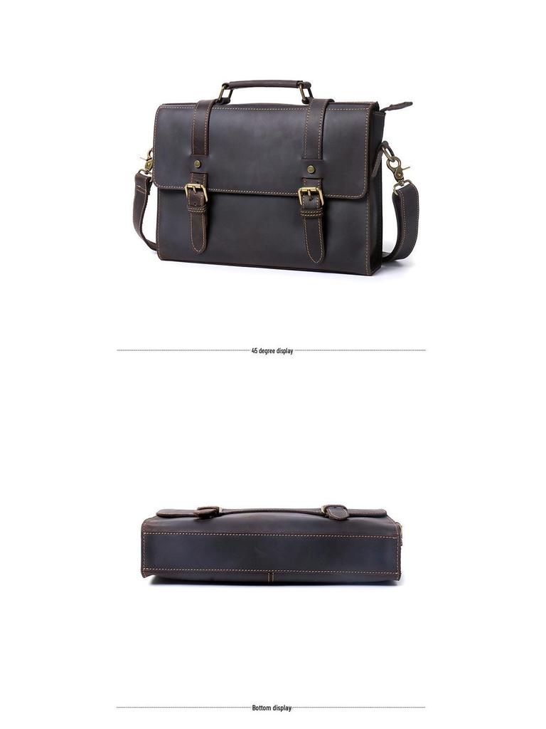 Genuine Crazy Horse Leather Men's Briefcase and Crossbody Bag