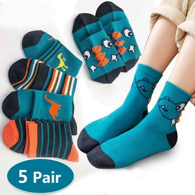 5 paires de chaussettes pour enfants, printemps-automne, garçons et filles, dessins animés, mignonnes chaussettes à Tube central