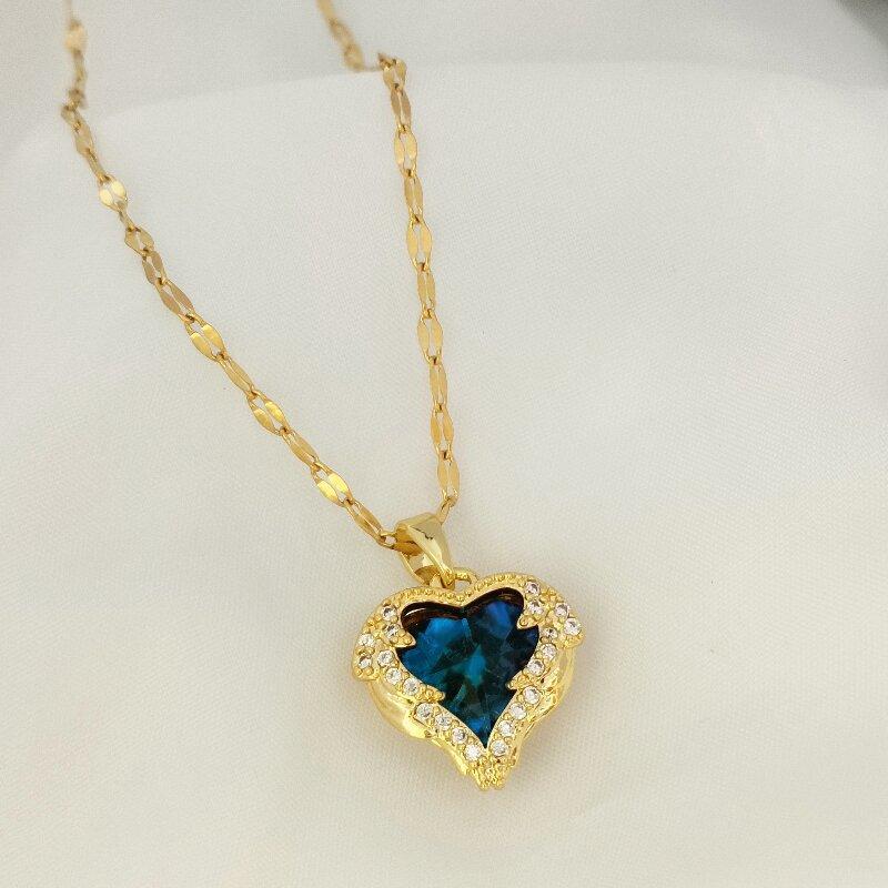 1 Pcs Fashion New Heart of the sea necklace women light luxury color crystal love pendant collarbone chain jewelry