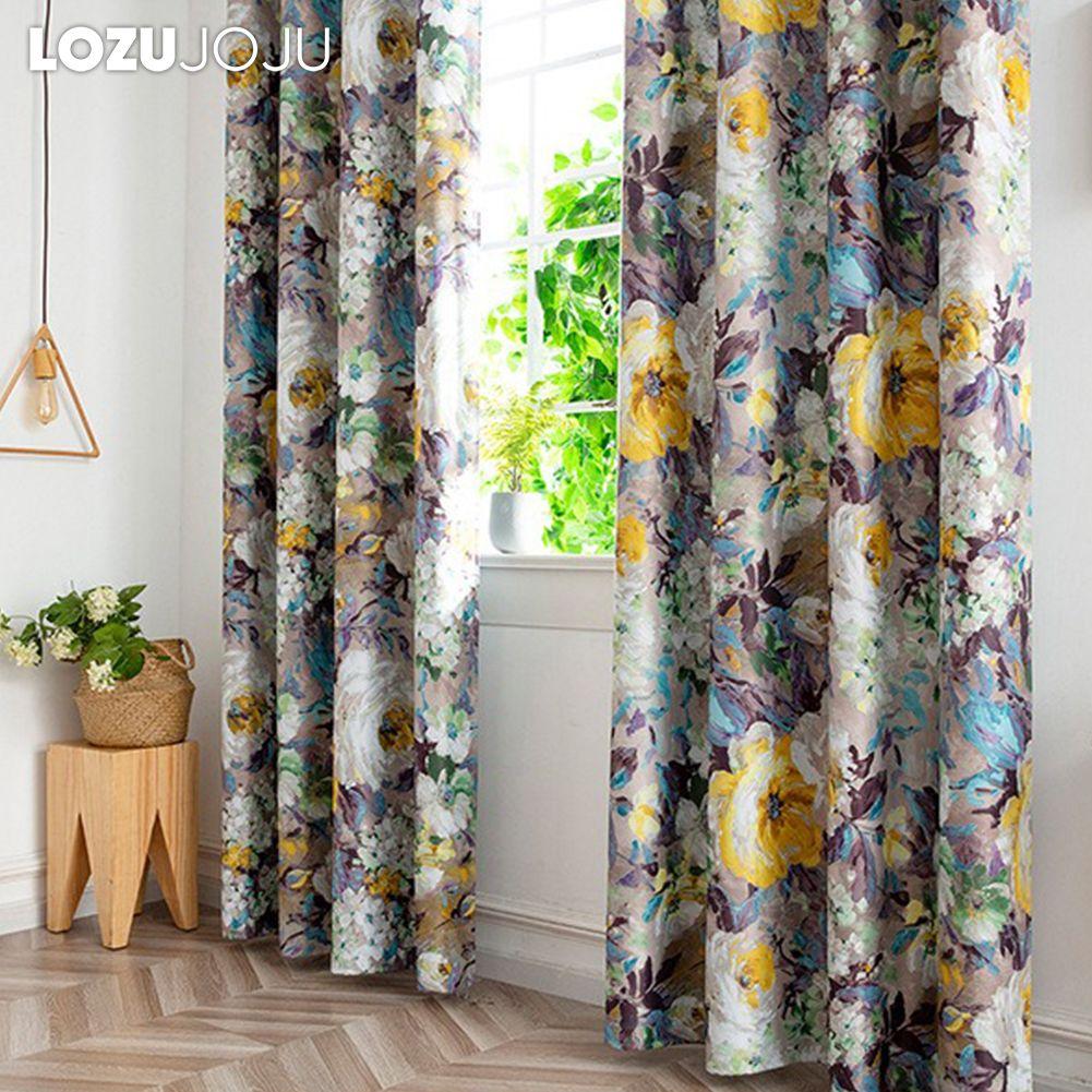 1PC LOZUJOJU 70-80% Blackout Countryside Style Oil Colored Floral Print High-quality Blackout Curtains for Bedroom Living Room Window for Home Decor
