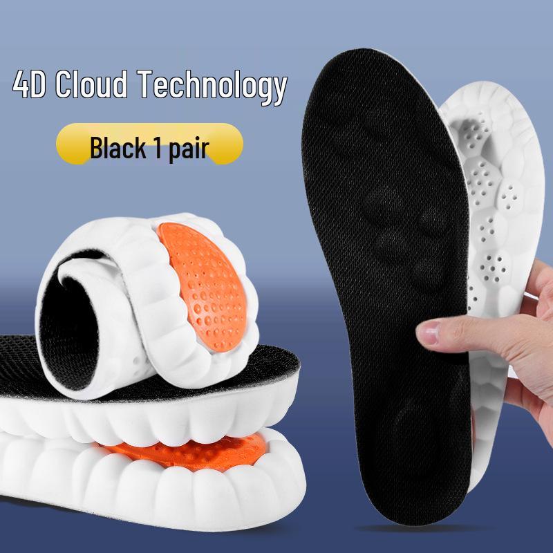 

4D Cloud Pad Shock-Absorbing Unisex Sports Insoles: High Elasticity, Breathable, Sweat-Absorbent, Anti-Odor, Massage Arch Support. 41-42 чёрный