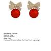 1 Pair Women Earrings Rhinestone Bow Red Faux Pearl Stud Earrings New Year Ear Studs Prom Dating Party Earrings New Year Gift