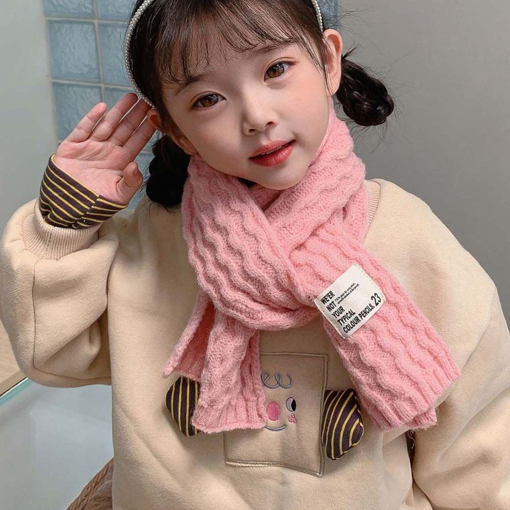 Soft Winter Knitting Colorful Neck Warmers Solid Labelled Scarf Children Scarf Kids Scarves