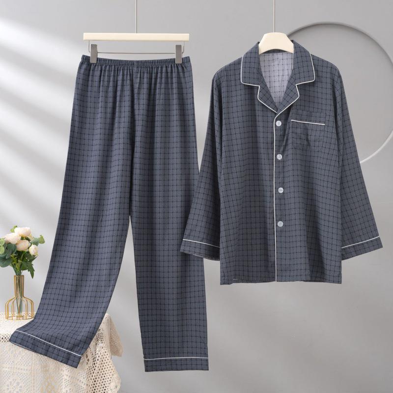 Men's Cotton Silk Long Sleeve Pajama Set, Plus Size, Cardigan, Wear Outdoors, Internet Trend, Pure Cotton, Simple & Comfortable Homewear