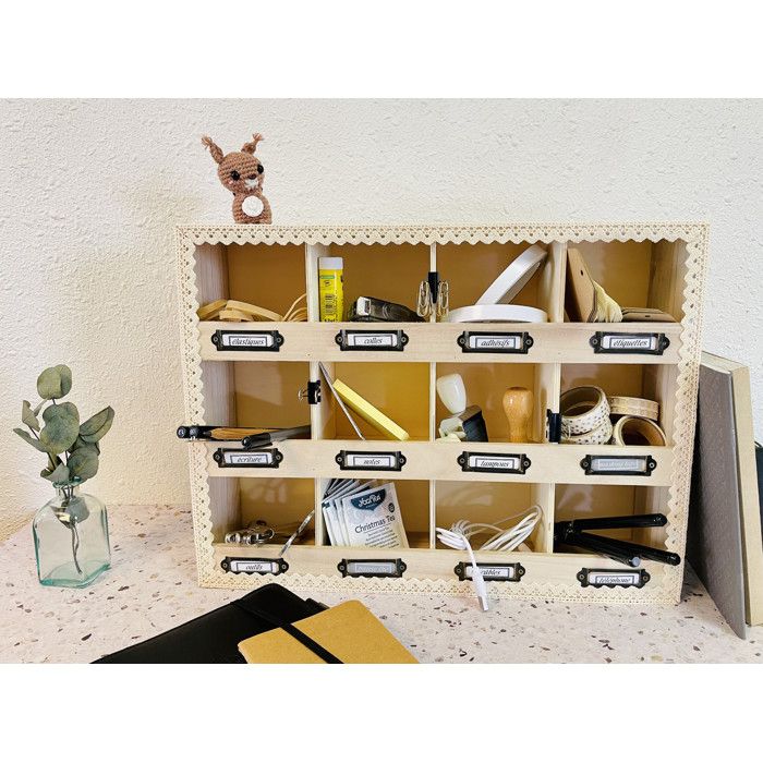 MégaCréa DIY - Petit Casier en bois 12 cases porte-étiquettes 41,5 x 31 x 11 cm