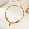 Ethnic Bull Head Pendant Necklace Women Vintage Stainless Steel Stone Beaded Clavicle Chain Party Fashion Jewelry Gift