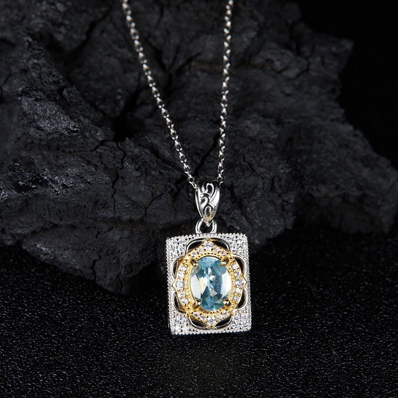 Ожерелье-подвеска S925 стерлинговое серебро, инкрустированное натуральным топазом, цитрином, гранатом, цветное сокровище, женское, простое, ретро, высококачественное