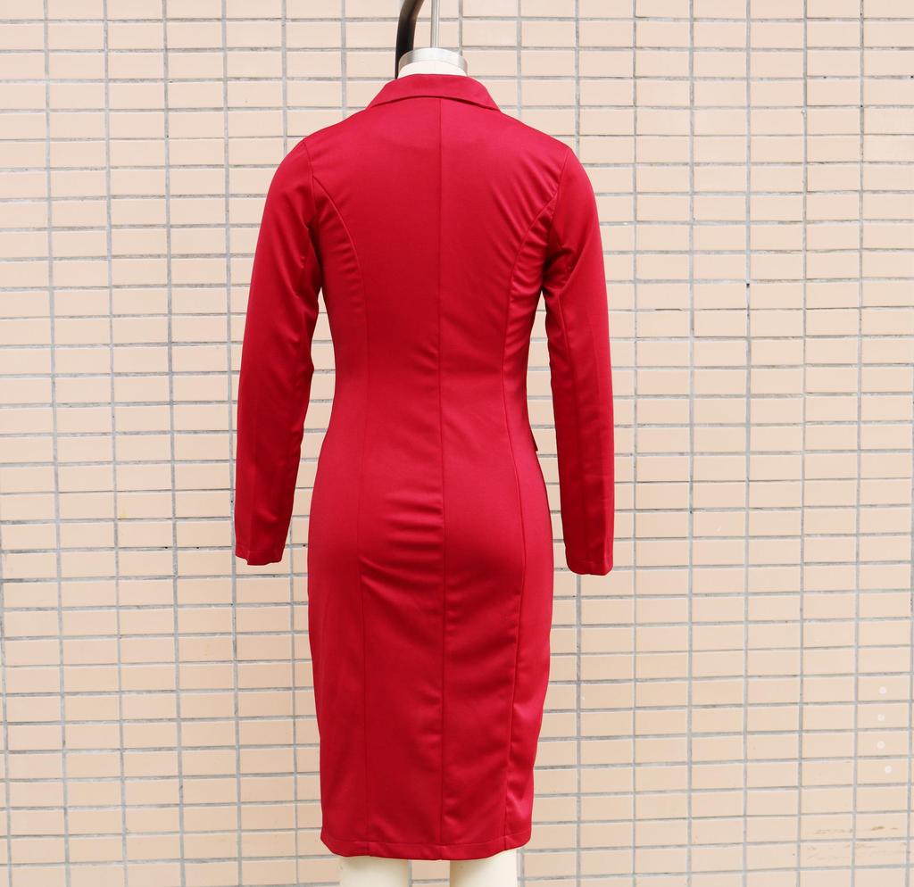 Women's V-Neck Double-Breasted Waist-Cinching Suit Dress, Autumn/Winter 2025 Collection