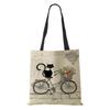 Women Handbag Linen Totes with Cat Print Casual Traveling Beach Gift Bags KTY