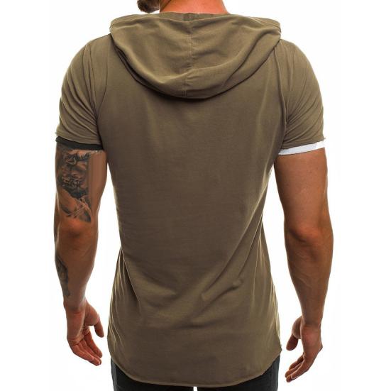 Men Causal Short Sleeve Ripped Irregular Hem Slim Blouse T-shirt Fitness Hoodie